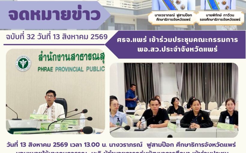 ศึกษาธิการจังหวัดแพร่ เข้าร่วมประชุมคณะกรรมการแพทย์อาสา สมเด็จพระศรีนครินทราบรมราชชนนี (พอ.สว.) ประจำจังหวัดแพร่