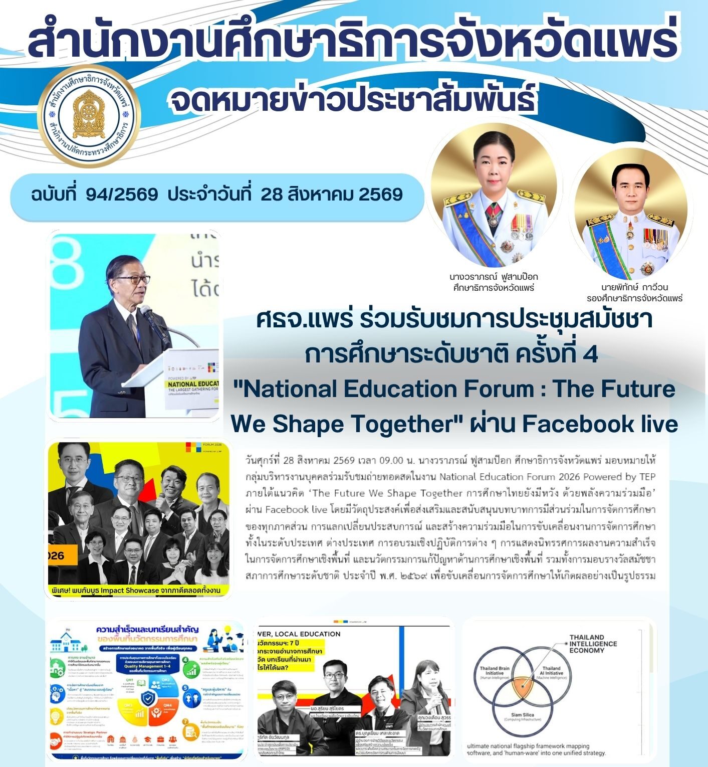 ศรจ.แพร่ ร่วมรับชมการประชุมสมัชชาการศึกษาระดับชาติ ครั้งที่ 4 “National Education Forum : The Future